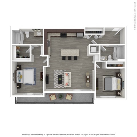 a 2 bedroom floor plan with a bathroom and a living room